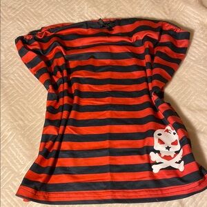 SHEIN Red and Black Striped Top with Skull Design